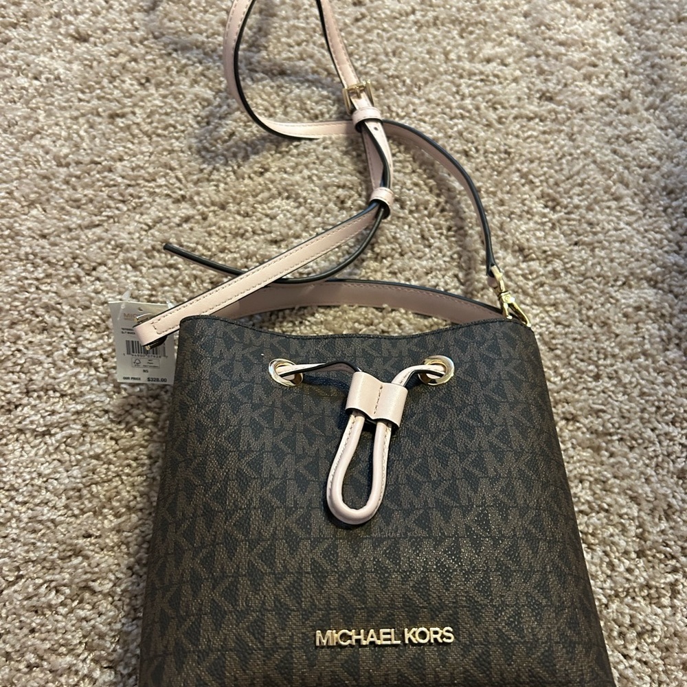 Michael Kors Dark Brown and Pink Crossbody Bag